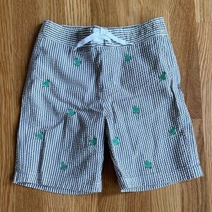 Janie and Jack Green Dot Seersucker Swim Trunks